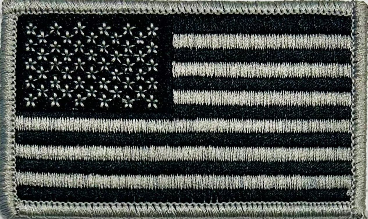 USA FLAG PATCH, SILVER & BLACK - SEW ON.